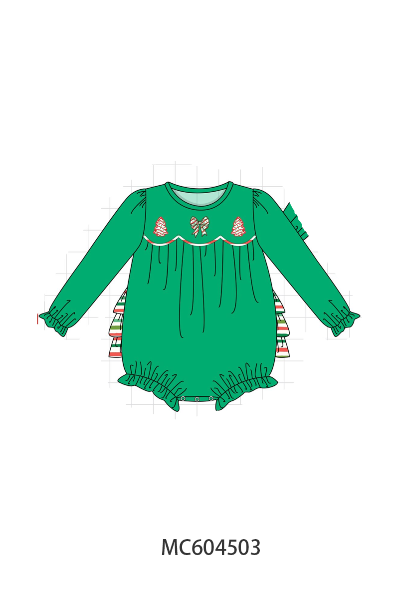 PO88 Green christmas tree bow applique stripe collection - closing 4/27 - eta late September