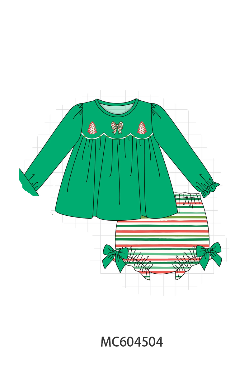 PO88 Green christmas tree bow applique stripe collection - closing 4/27 - eta late September