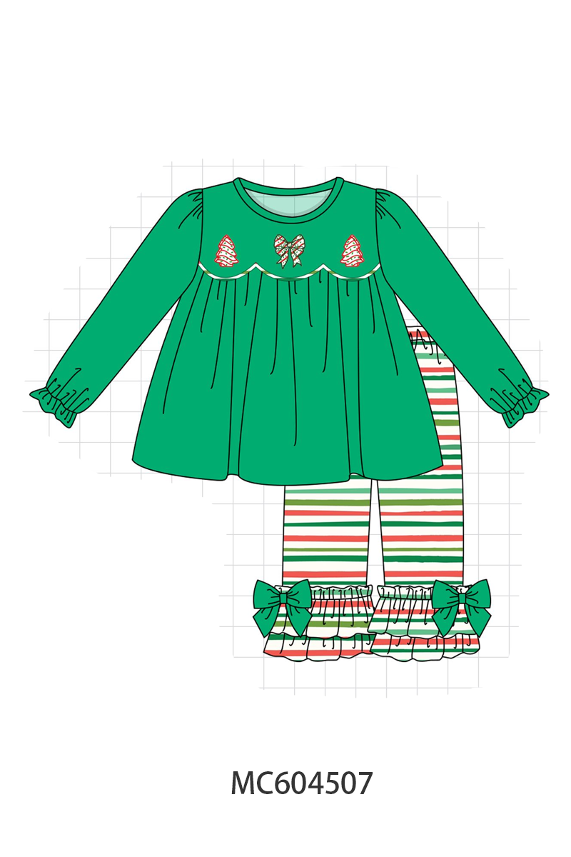 PO88 Green christmas tree bow applique stripe collection - closing 4/27 - eta late September