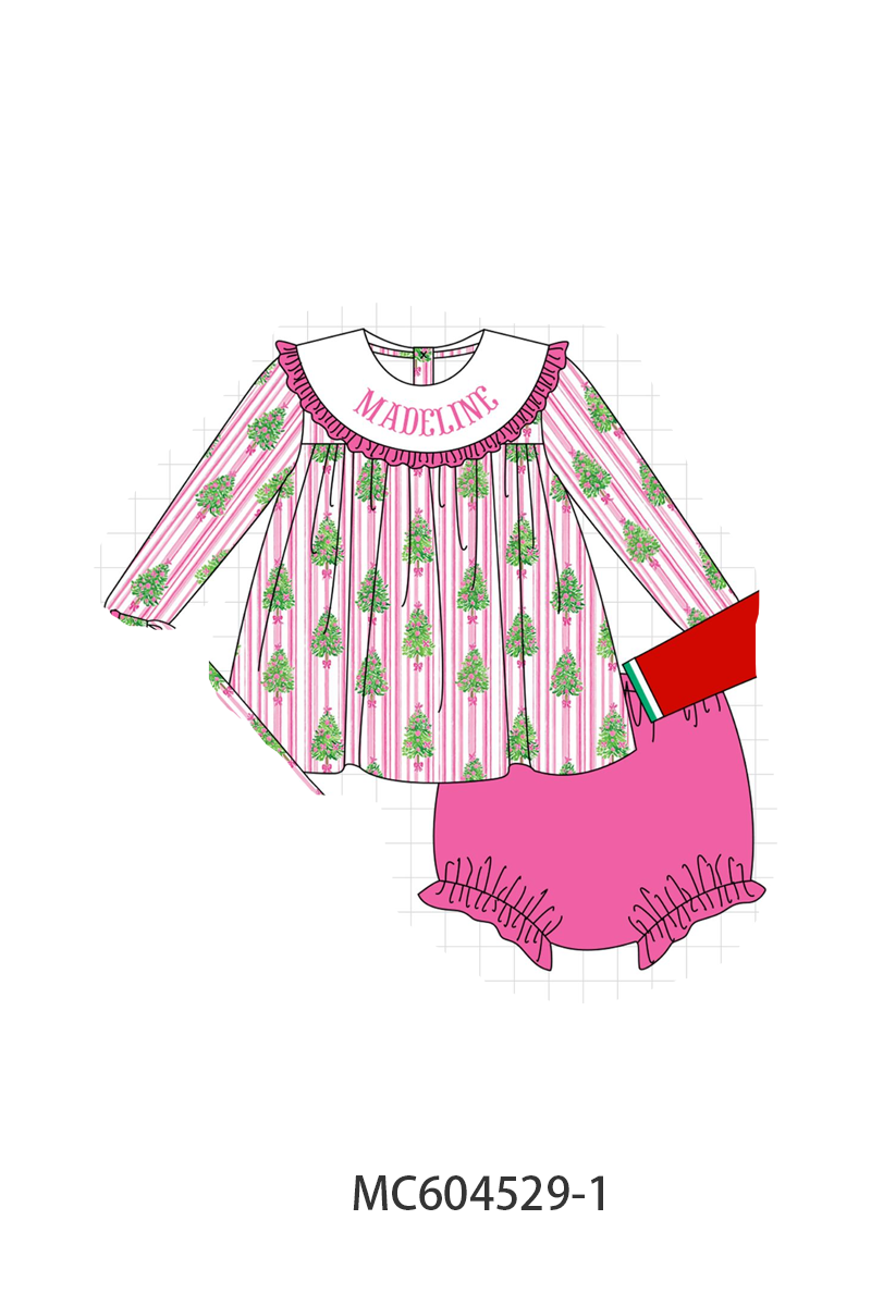 PO88 Pink&red christmas tree monogram embroidery stripe collection - closing 4/27 - eta late September