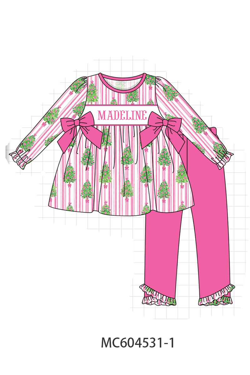 PO88 Pink&red christmas tree monogram embroidery stripe collection - closing 4/27 - eta late September