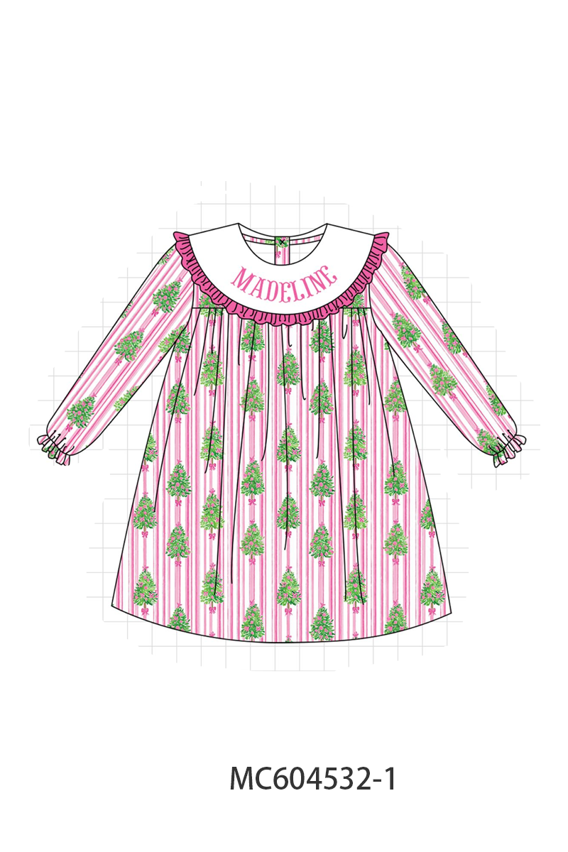 PO88 Pink&red christmas tree monogram embroidery stripe collection - closing 4/27 - eta late September
