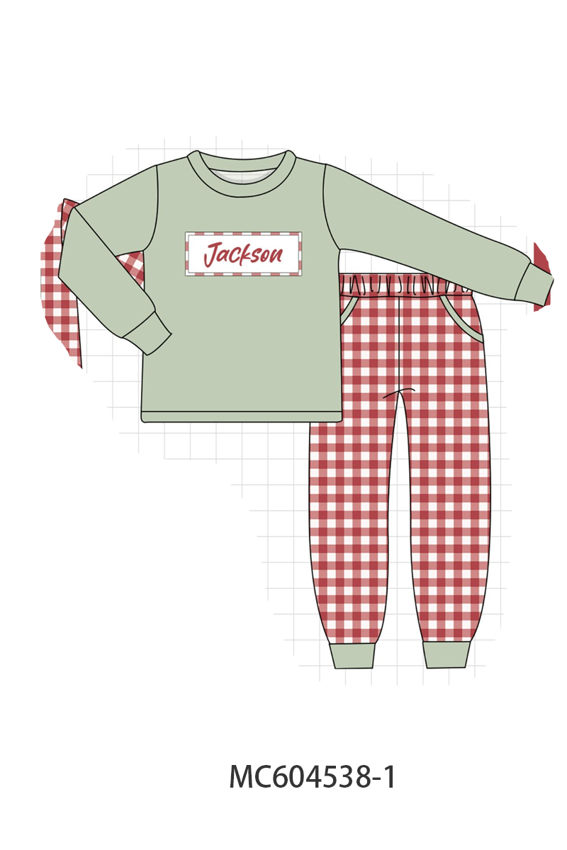 PO88 Green christmas goose monogram embroidery gingham collection - closing 4/27 - eta late September