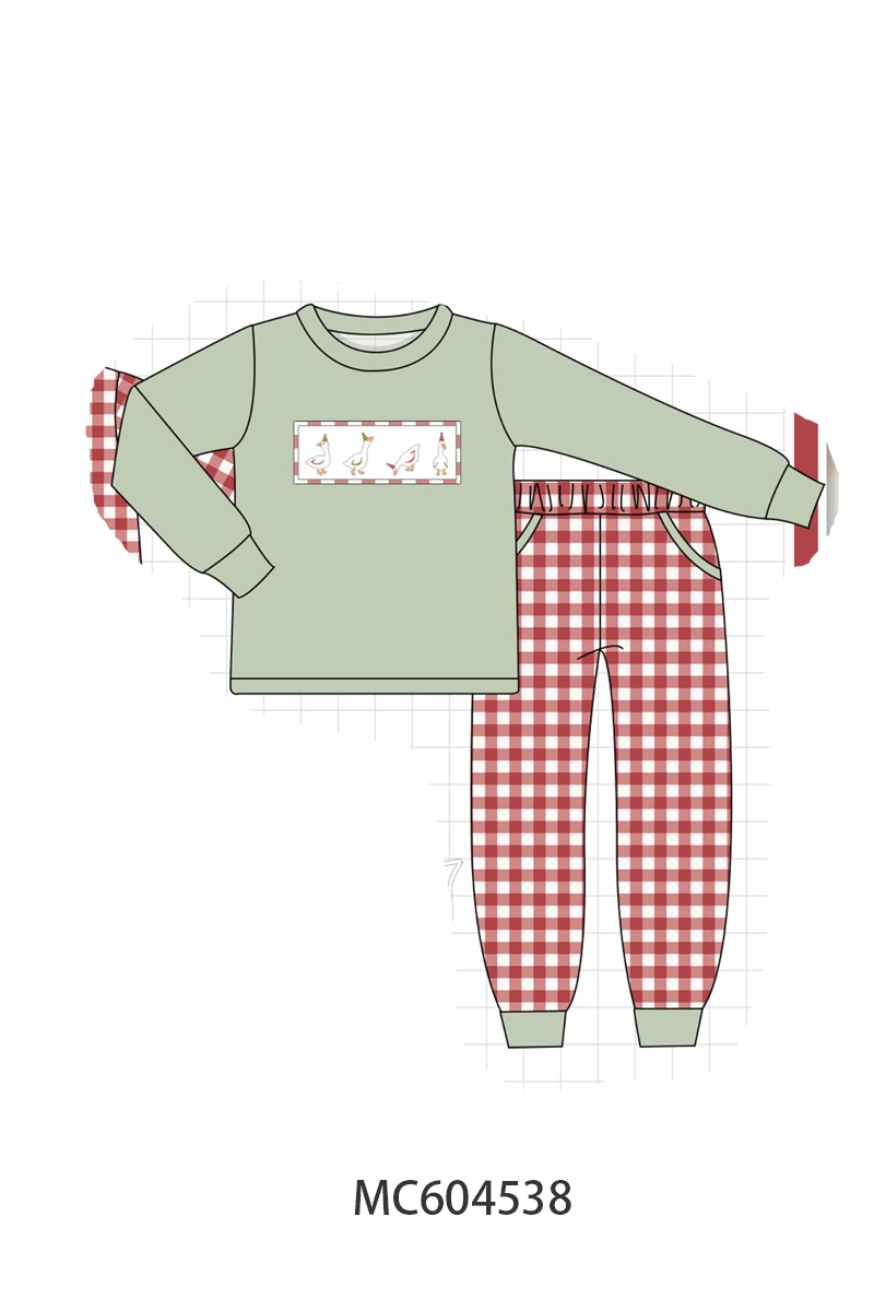 PO88 Green christmas goose embroidery gingham collection - closing 4/27 - eta late September