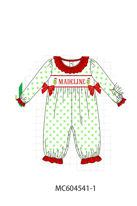 PO88 Green dot grinch monogram embroidery ruffle collection - closing 4/27 - eta late September