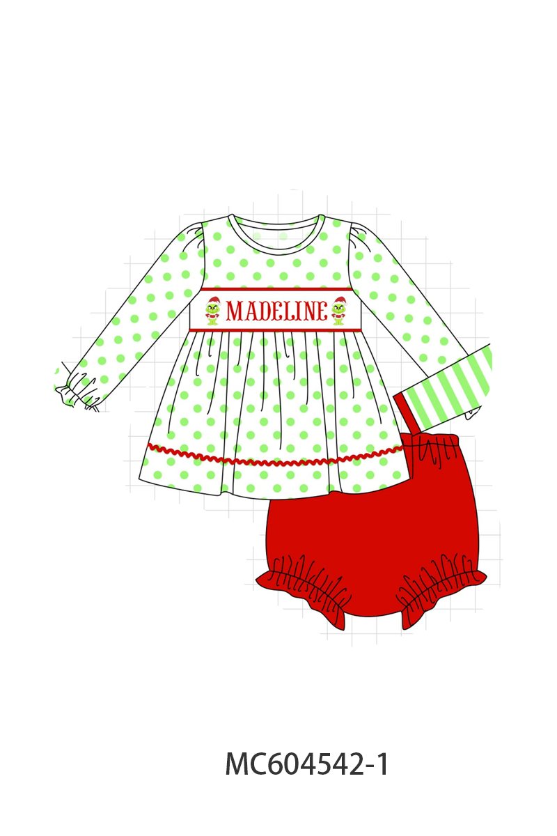 PO88 Green dot grinch monogram embroidery ruffle collection - closing 4/27 - eta late September