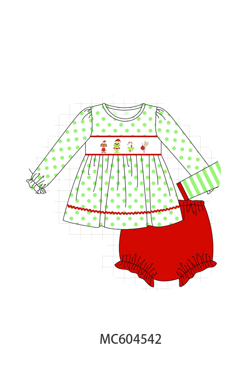 PO88 Green dot grinch embroidery ruffle collection - closing 4/27 - eta late September