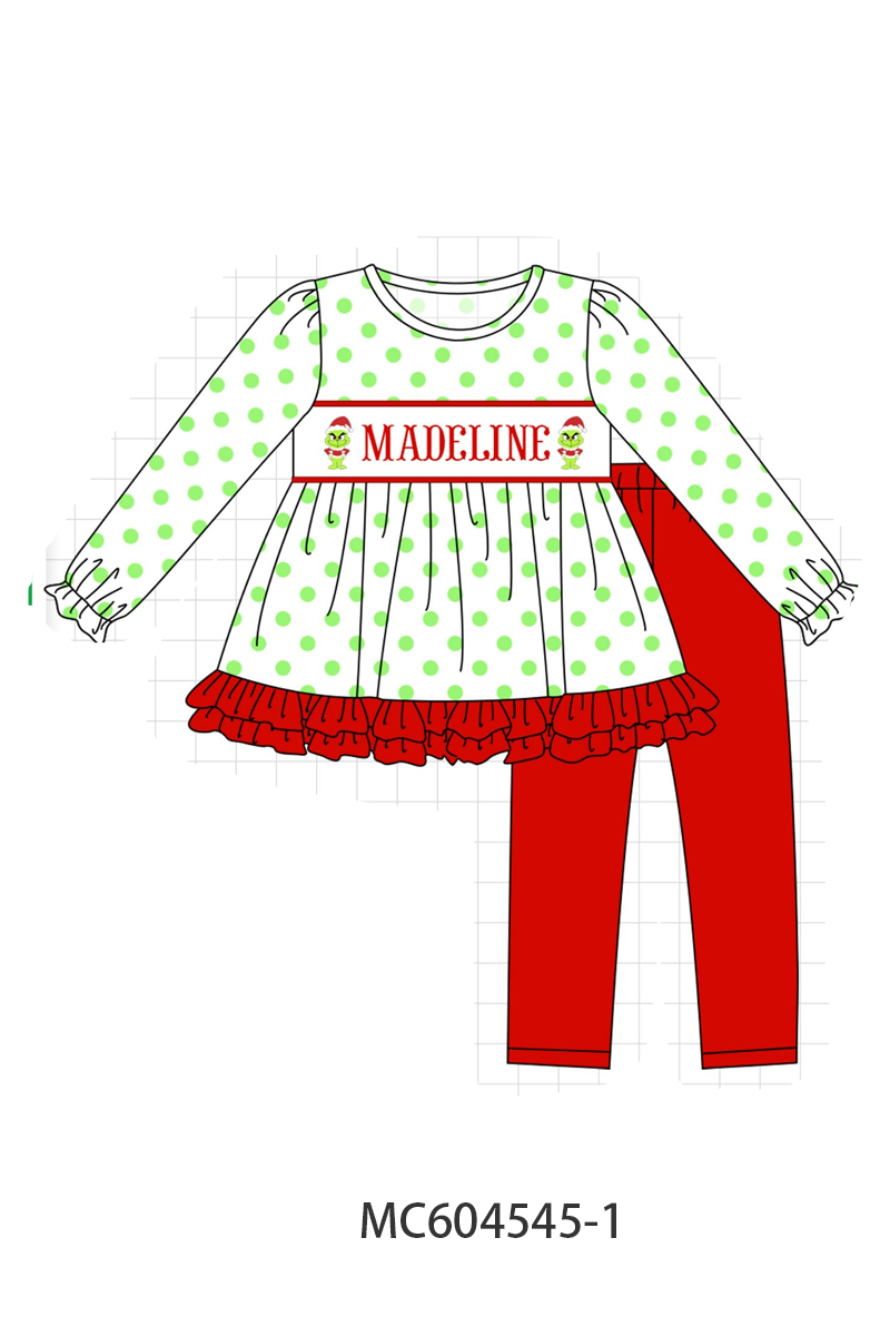 PO88 Green dot grinch monogram embroidery ruffle collection - closing 4/27 - eta late September