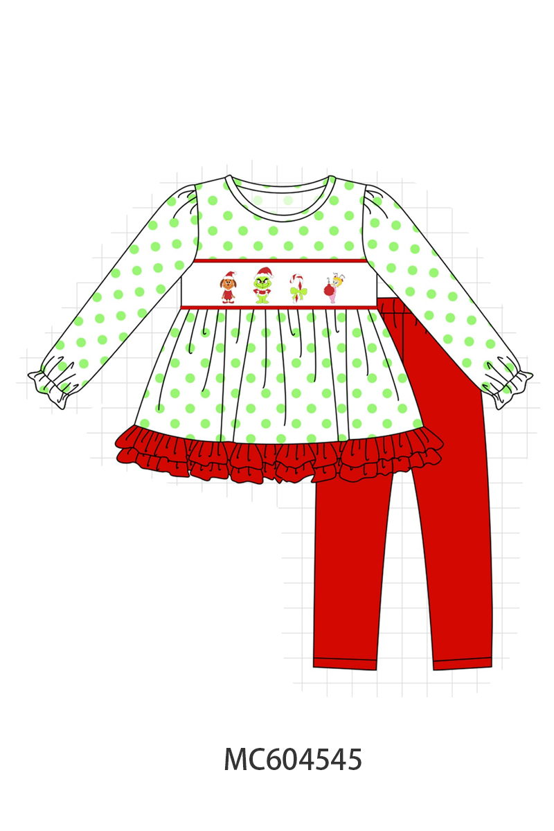 PO88 Green dot grinch embroidery ruffle collection - closing 4/27 - eta late September