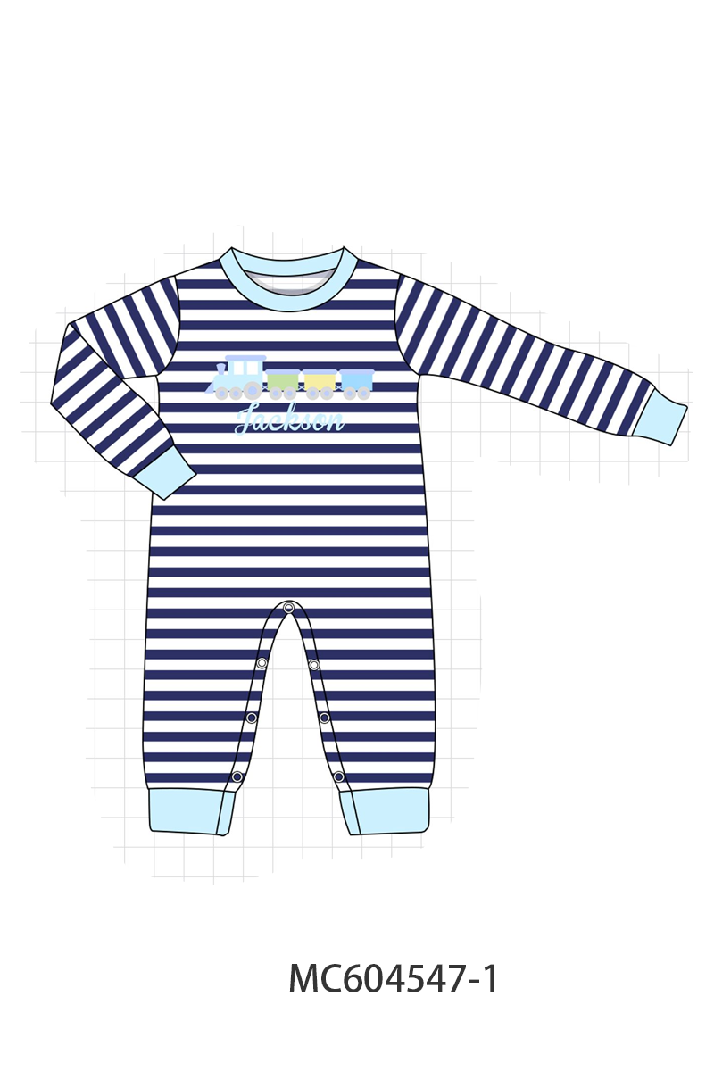 PO88 Blue stripe train monogram embroidery collection - closing 4/27 - eta late September