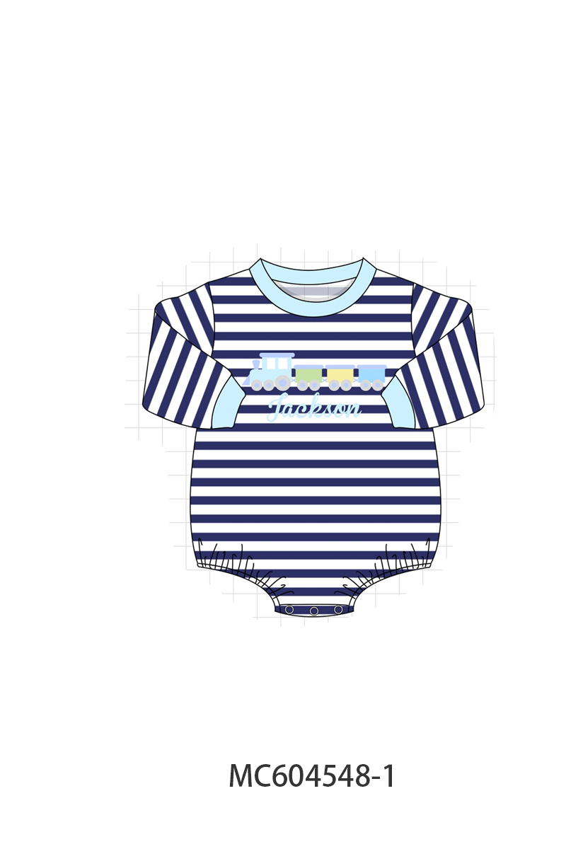 PO88 Blue stripe train monogram embroidery collection - closing 4/27 - eta late September