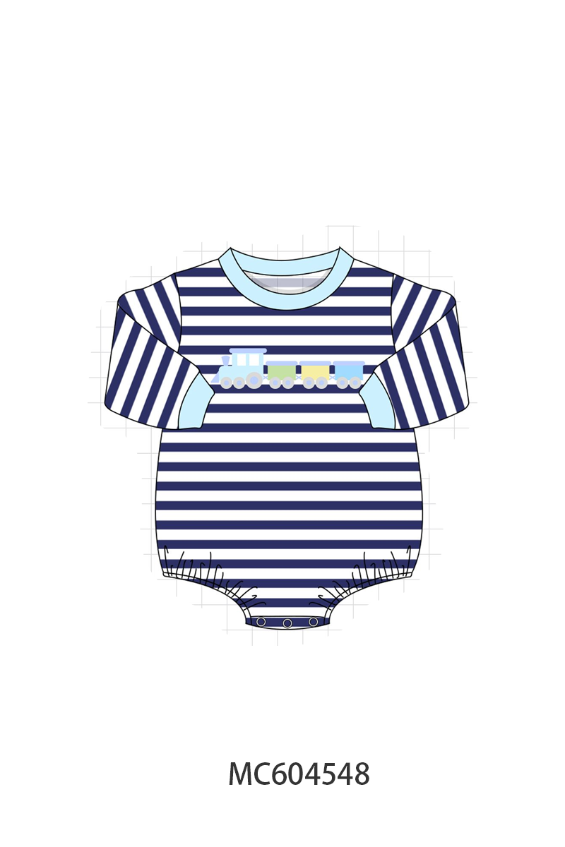 PO88 Blue stripe train embroidery collection - closing 4/27 - eta late September