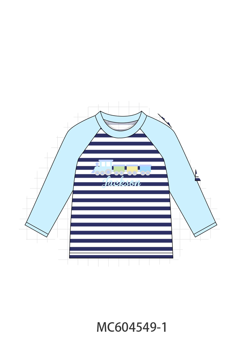 PO88 Blue stripe train monogram embroidery collection - closing 4/27 - eta late September