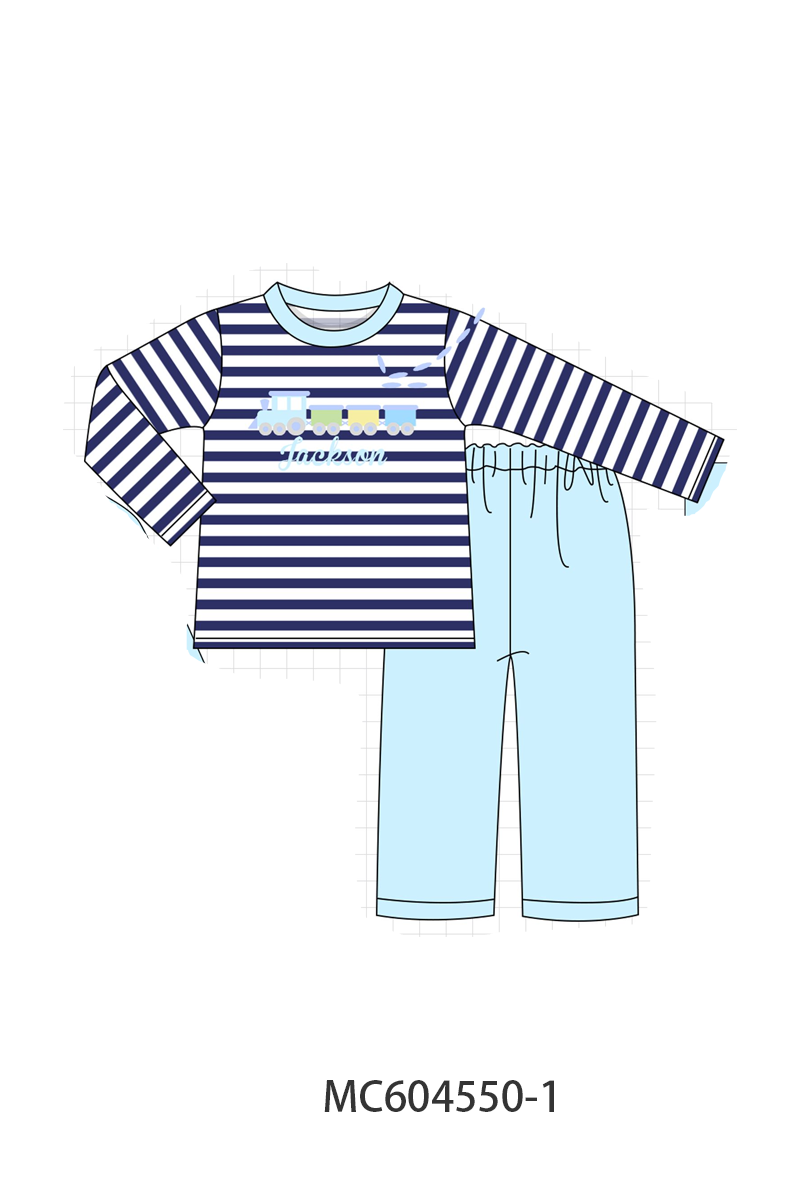 PO88 Blue stripe train monogram embroidery collection - closing 4/27 - eta late September