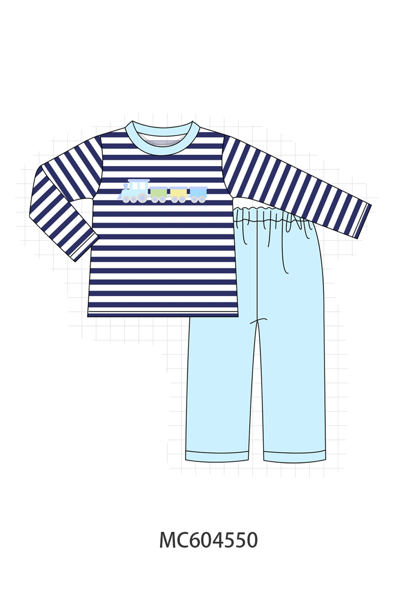 PO88 Blue stripe train embroidery collection - closing 4/27 - eta late September