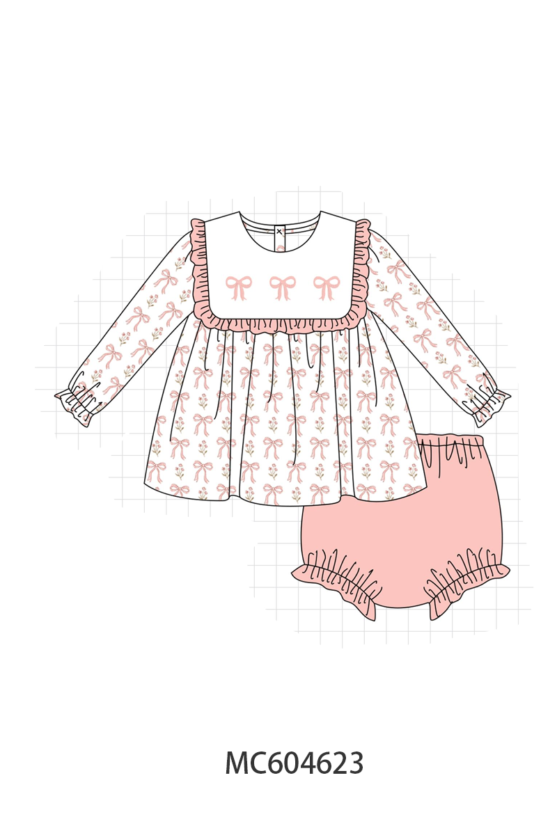 PO88 Pink bow embroidery ruffle collection - closing 4/27 - eta late September