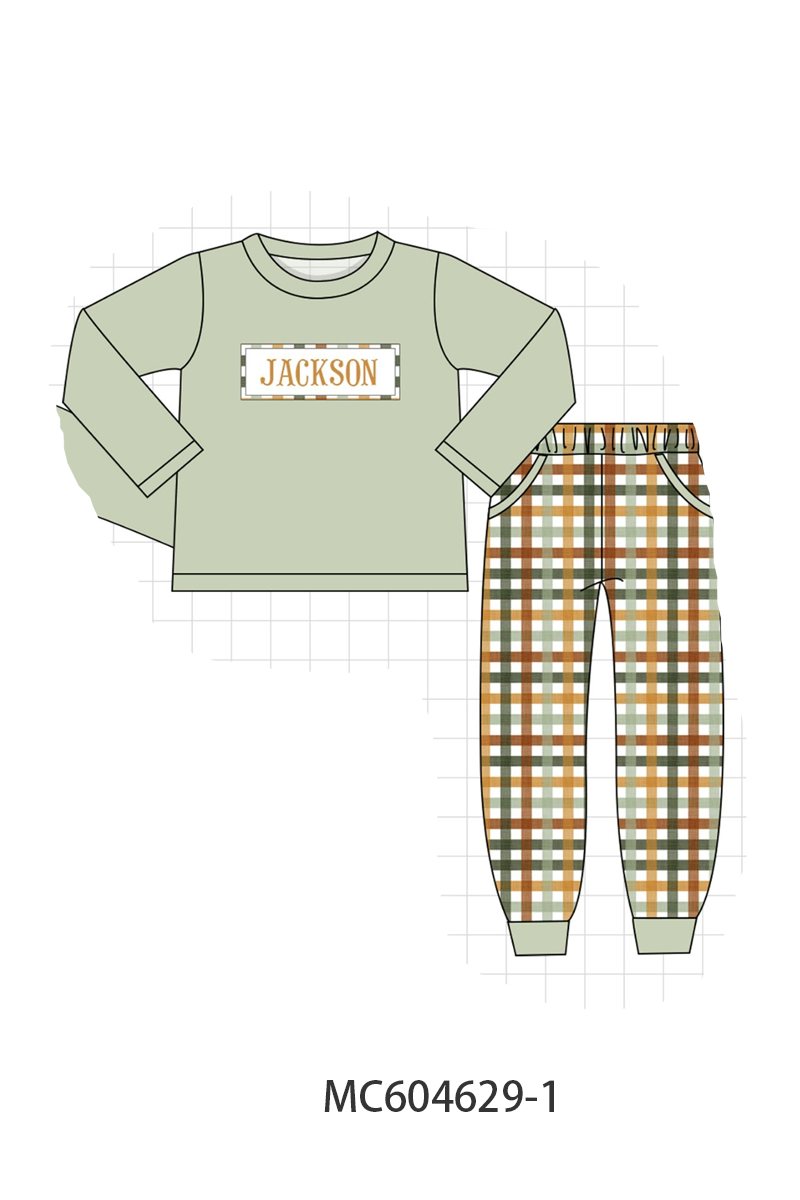 PO88 Sage monogram embroidery plaid collection - closing 4/27 - eta late September