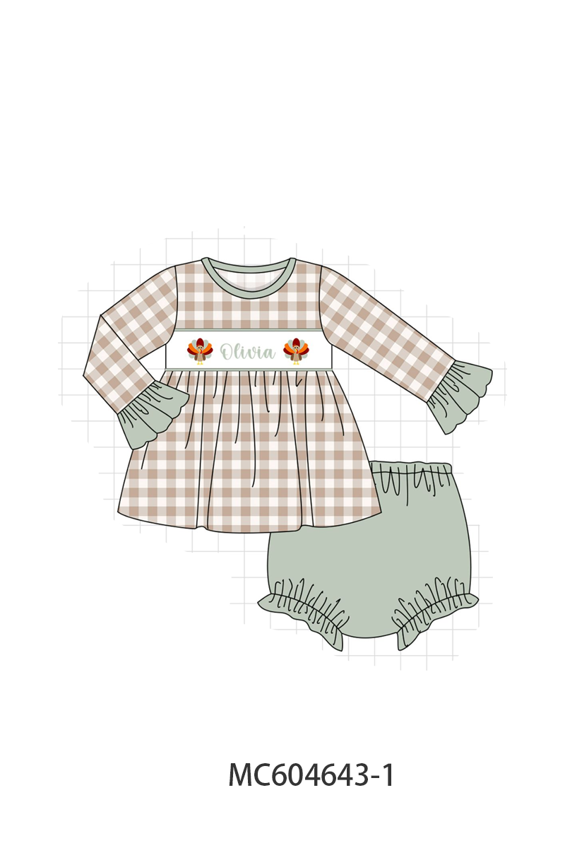 PO88 Sage thanksgiving turkey monogram embroidery gingham collection - closing 4/27 - eta late September