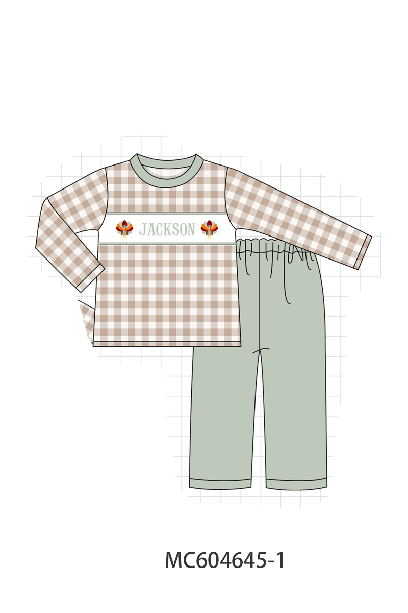PO88 Sage thanksgiving turkey monogram embroidery gingham collection - closing 4/27 - eta late September