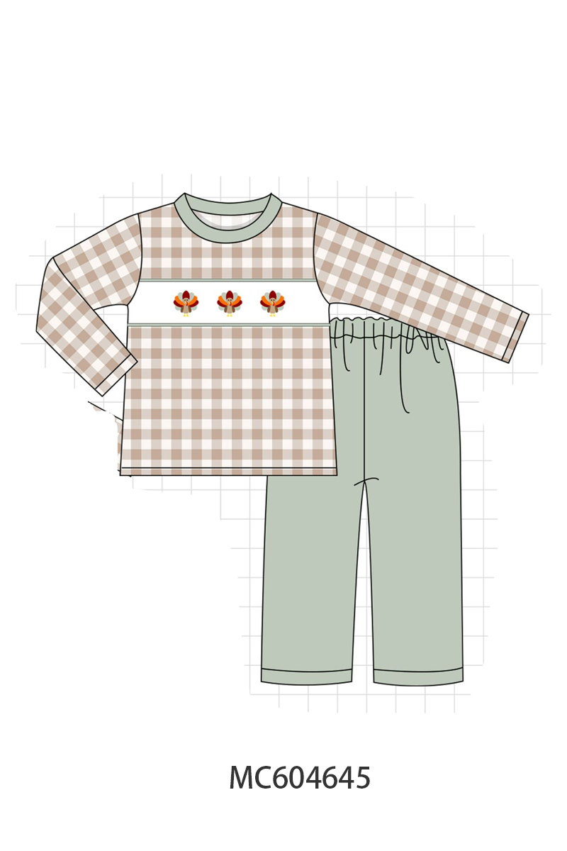 PO88 Sage thanksgiving turkey embroidery gingham collection - closing 4/27 - eta late September