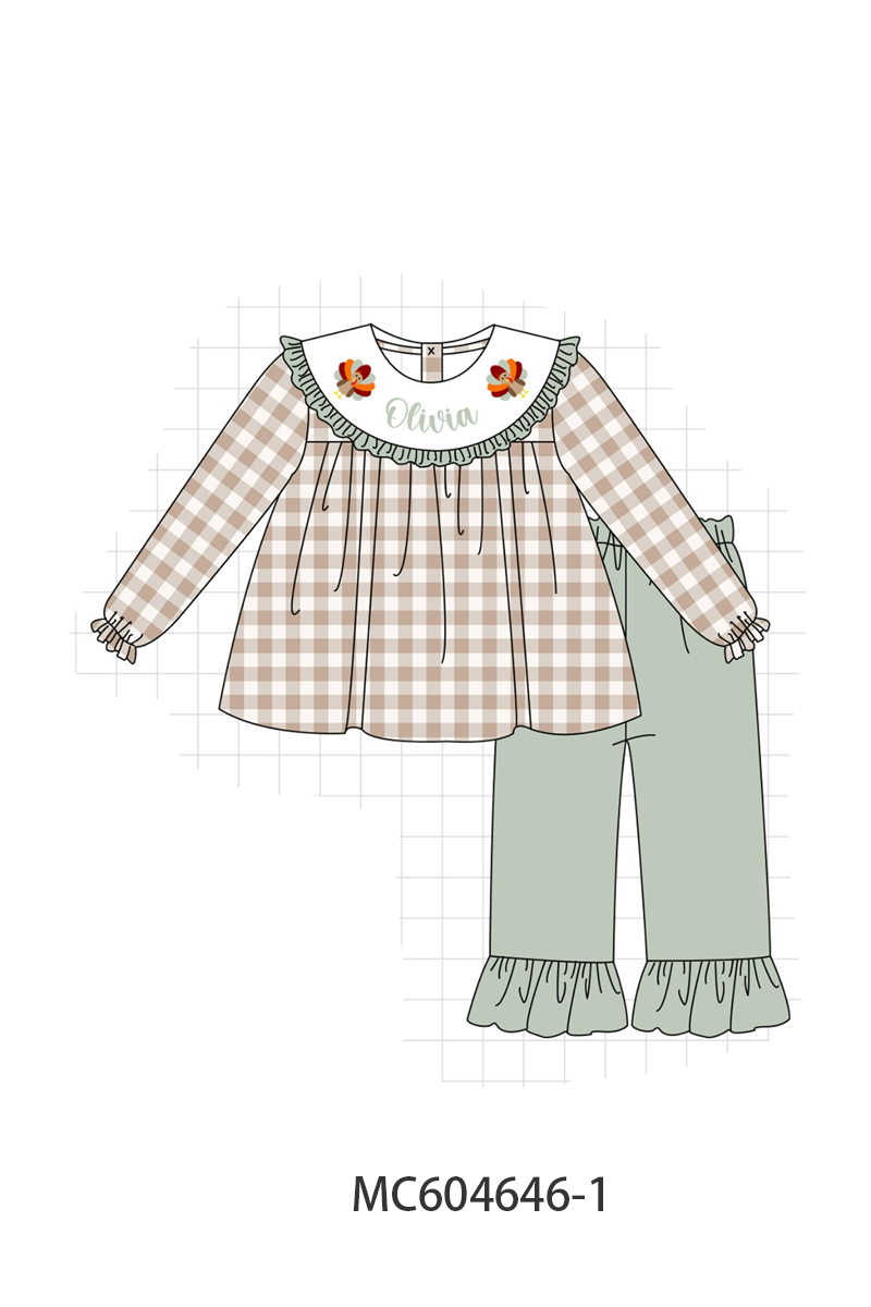 PO88 Sage thanksgiving turkey monogram embroidery gingham collection - closing 4/27 - eta late September