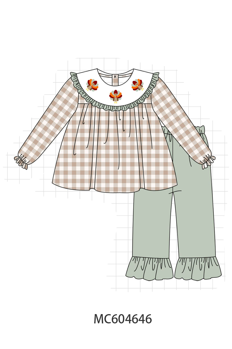 PO88 Sage thanksgiving turkey embroidery gingham collection - closing 4/27 - eta late September