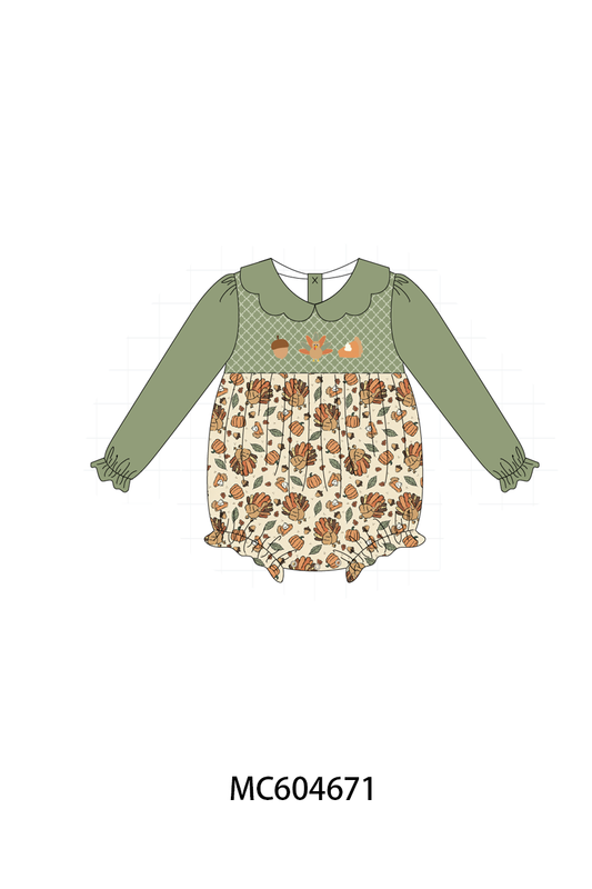 PO88 Green pumpkin turkey embroidery smocked collection - closing 4/27 - eta late September