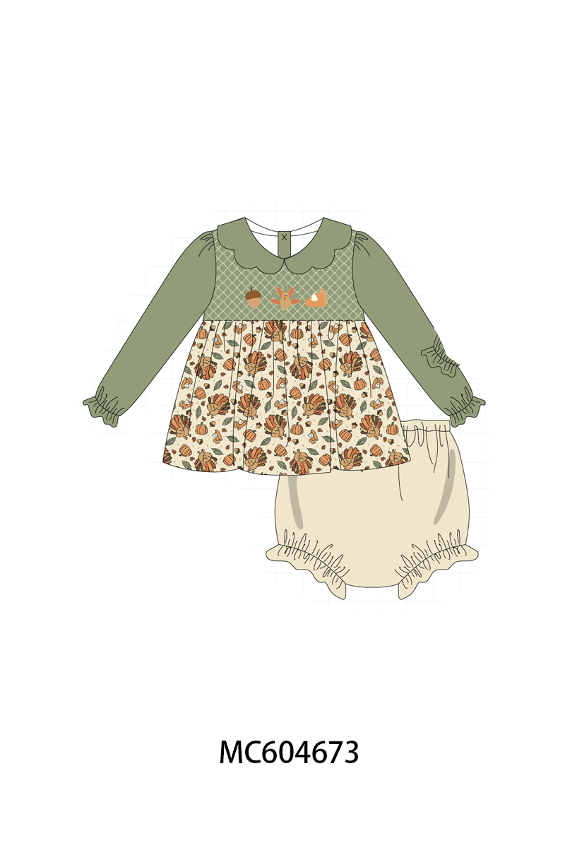 PO88 Green pumpkin turkey embroidery smocked collection - closing 4/27 - eta late September