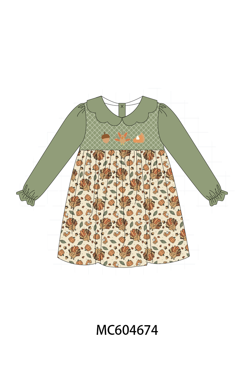 PO88 Green pumpkin turkey embroidery smocked collection - closing 4/27 - eta late September