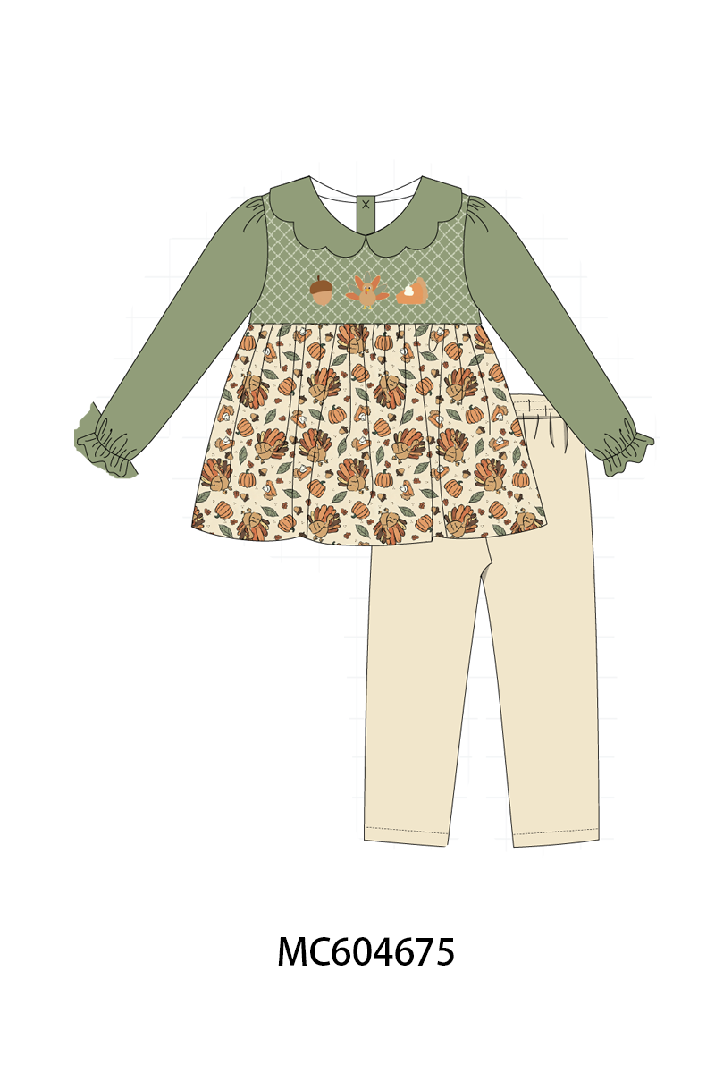 PO88 Green pumpkin turkey embroidery smocked collection - closing 4/27 - eta late September