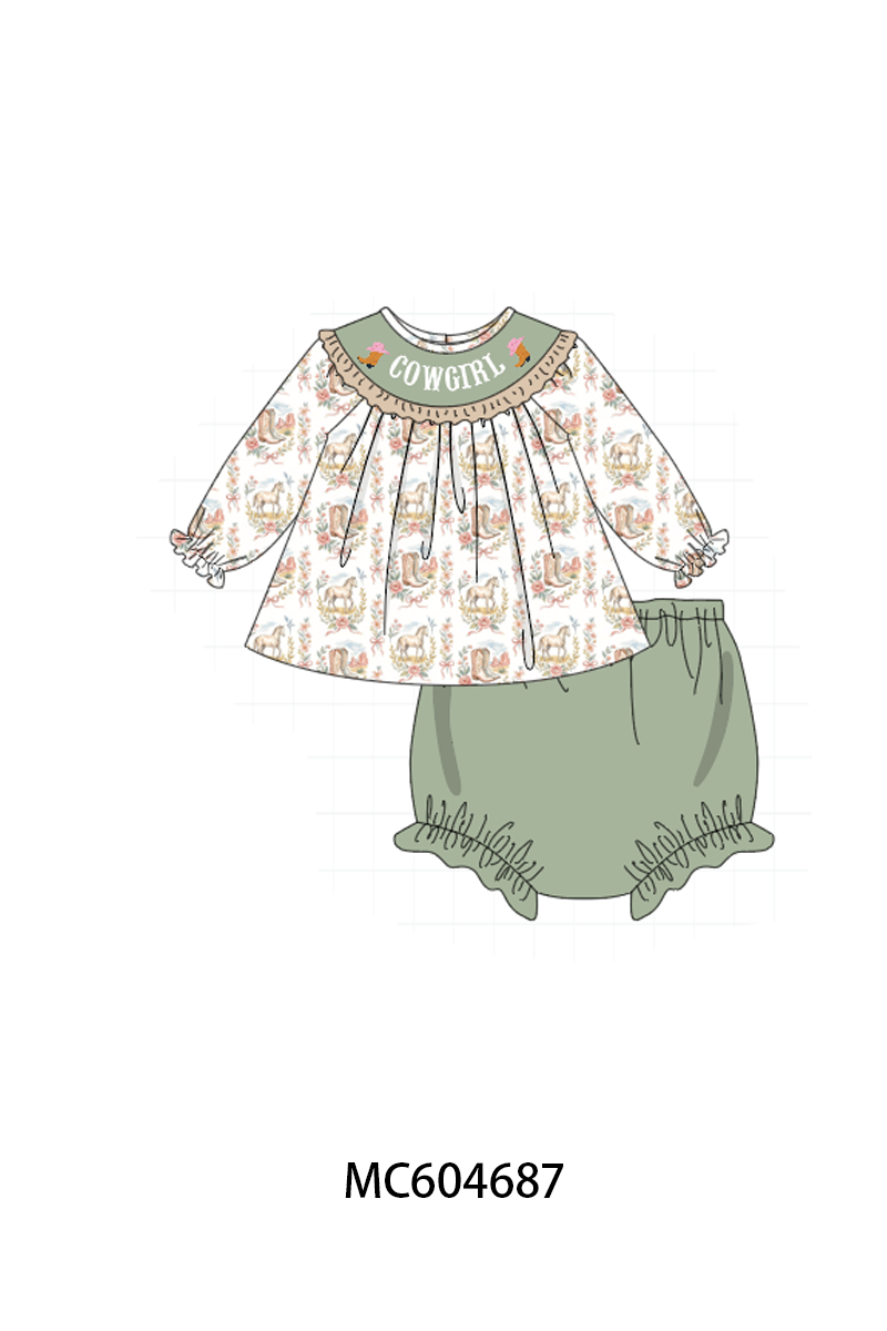 PO88 Green cowgirl embroidery ruffle collection - closing 4/27 - eta late September
