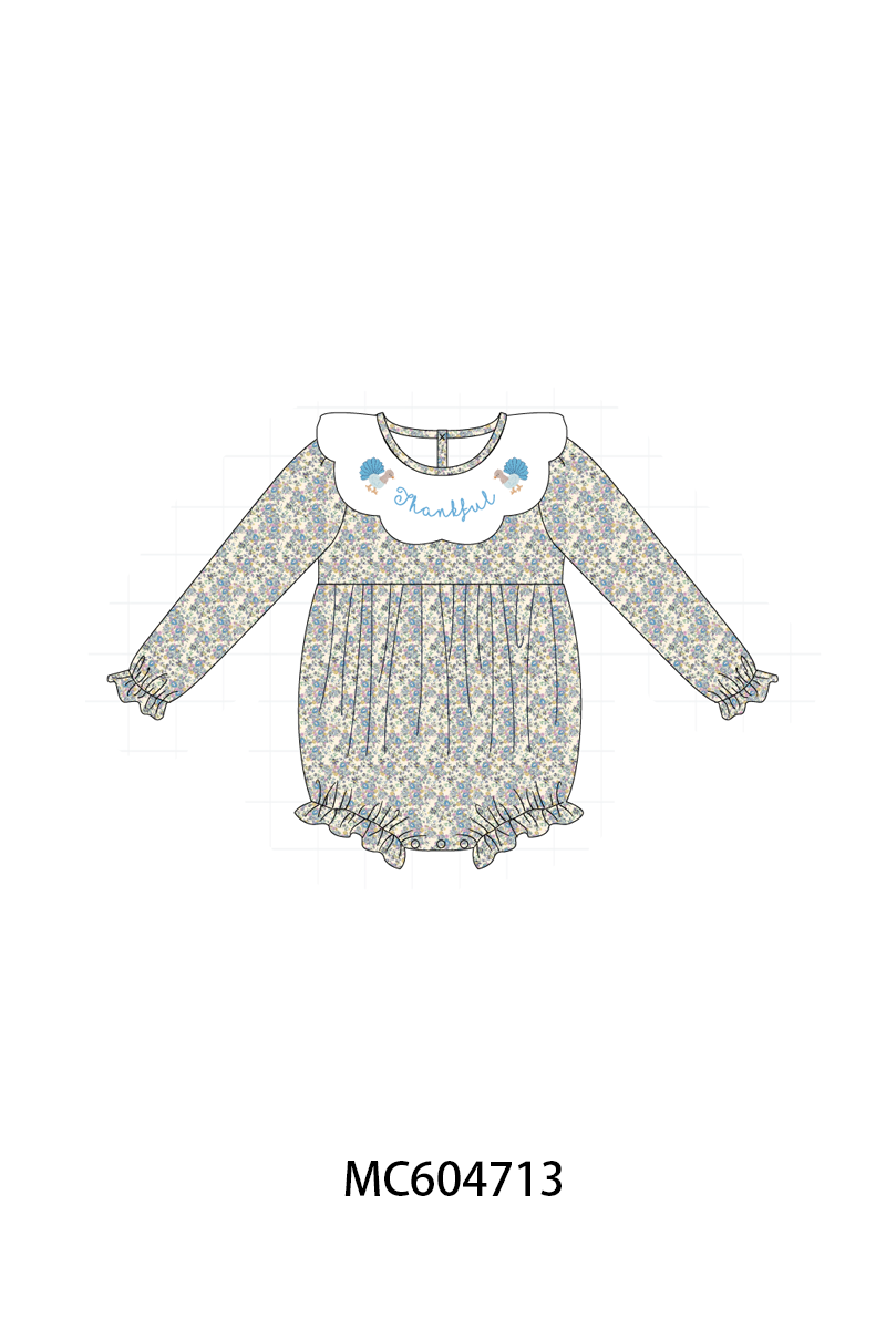 PO88 Blue thankful turkey embroidery floral collection - closing 4/27 - eta late September