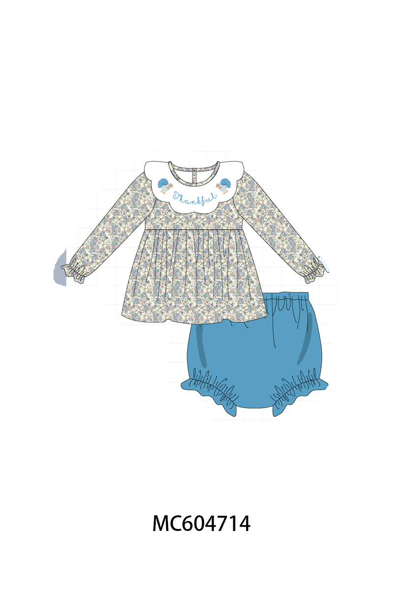 PO88 Blue thankful turkey embroidery floral collection - closing 4/27 - eta late September