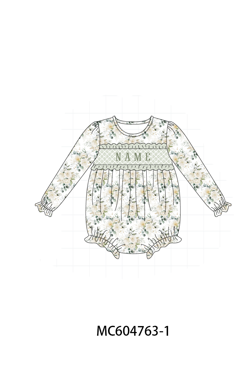 PO88 Sage floral monogram embroidery smocked ruffle collection - closing 4/27 - eta late September