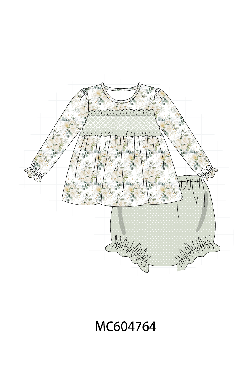 PO88 Sage floral smocked ruffle collection - closing 4/27 - eta late September