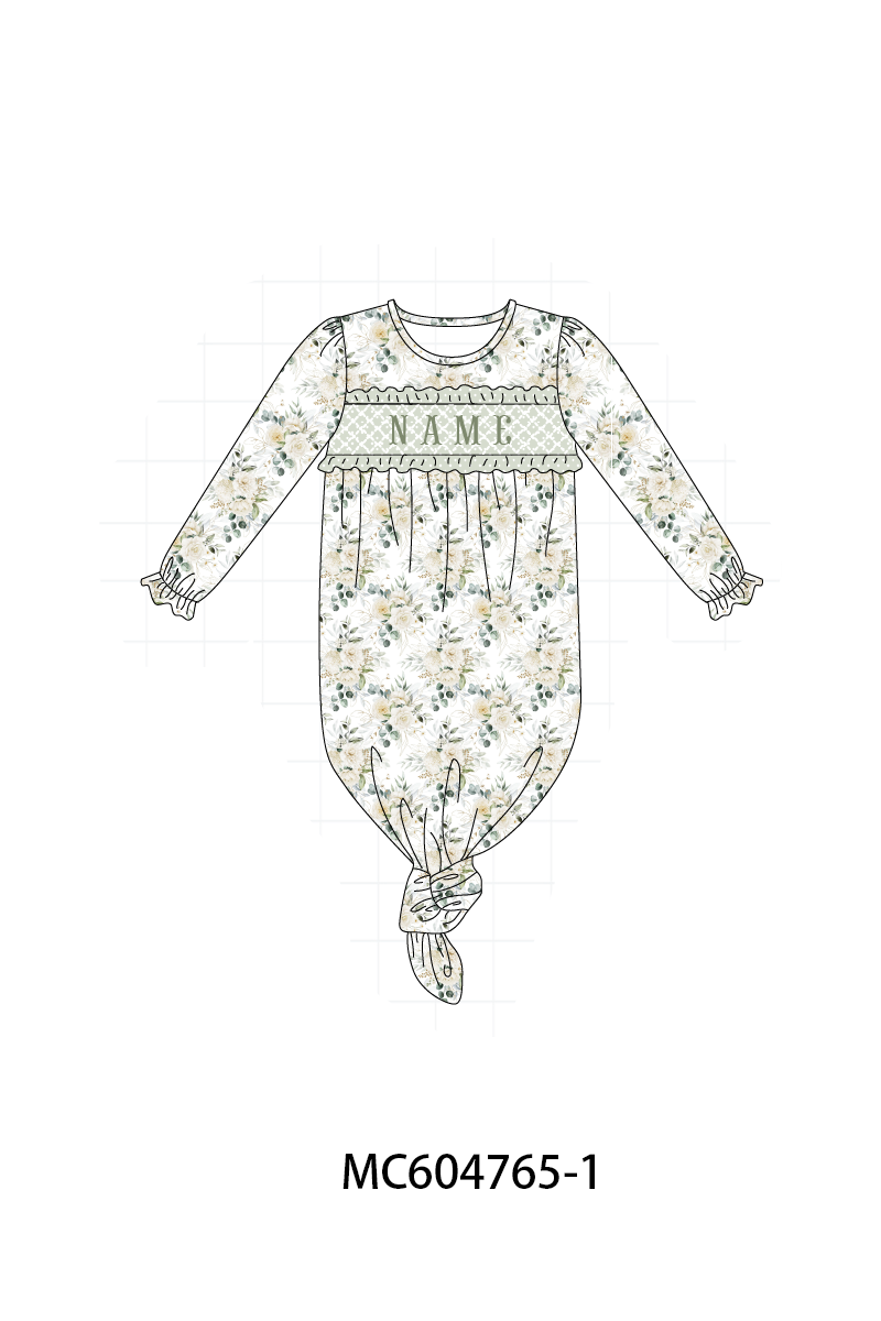 PO88 Sage floral monogram embroidery smocked ruffle collection - closing 4/27 - eta late September
