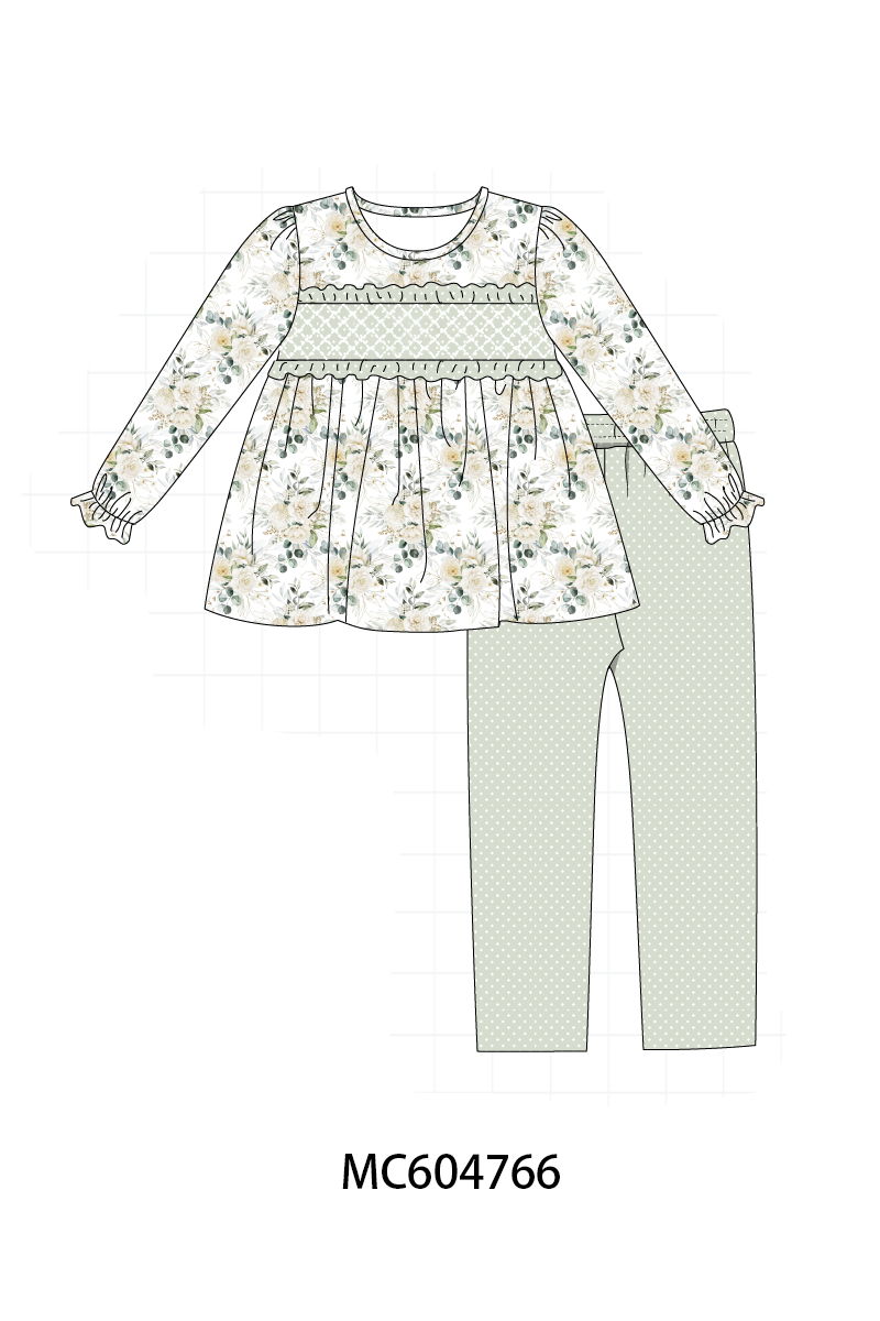 PO88 Sage floral smocked ruffle collection - closing 4/27 - eta late September