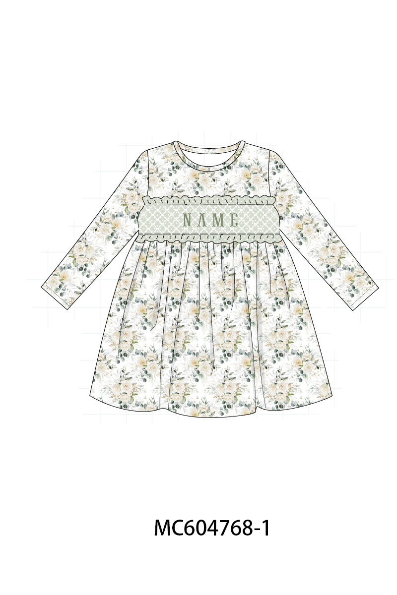 PO88 Sage floral monogram embroidery smocked ruffle collection - closing 4/27 - eta late September