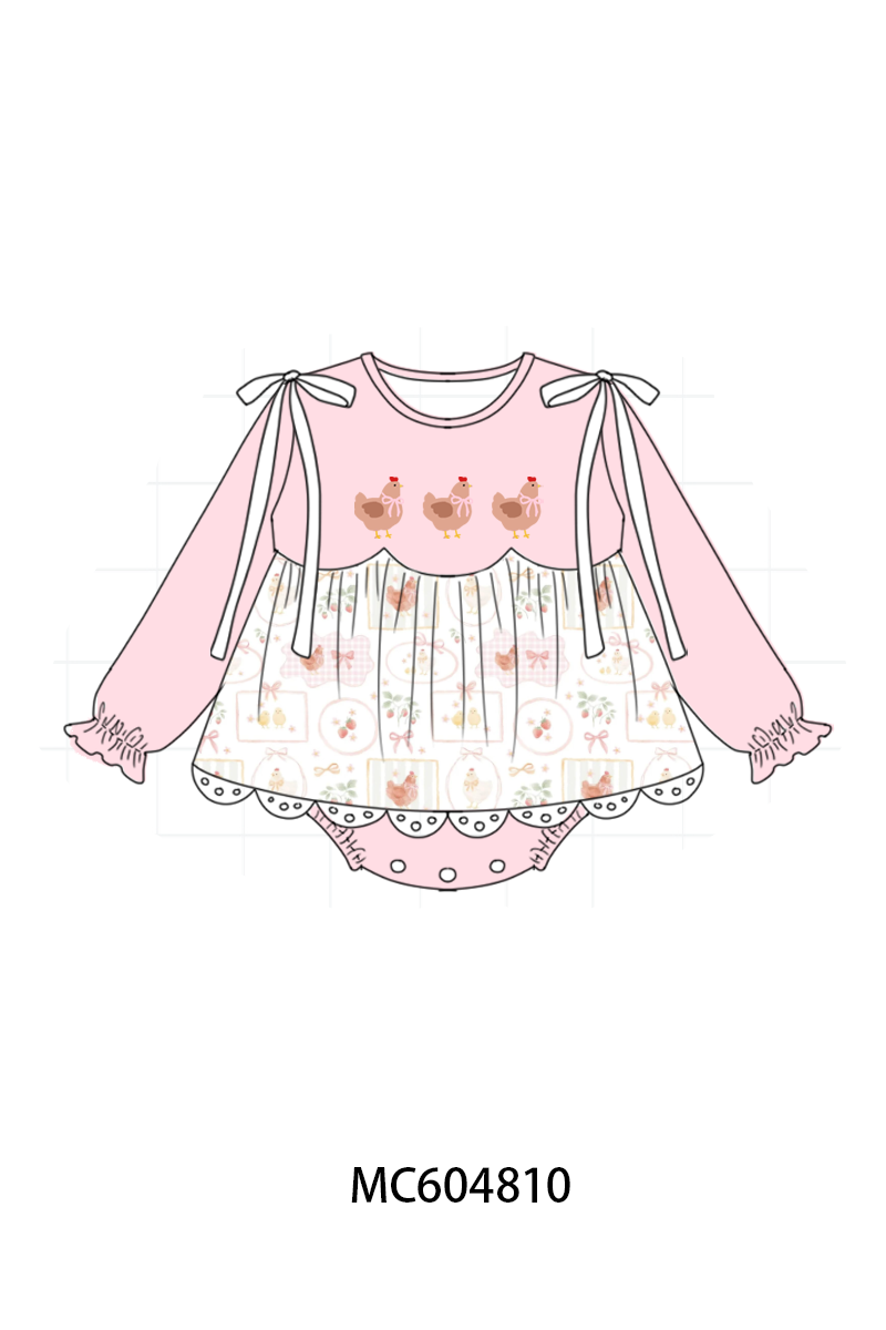 Pink chicken embroidery bubble