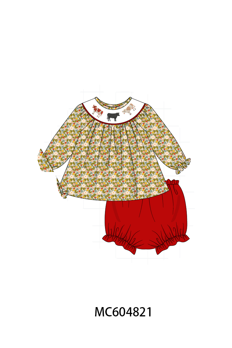 PO90 Red cow embroidery floral collection - closing 5/11 - ETA early October