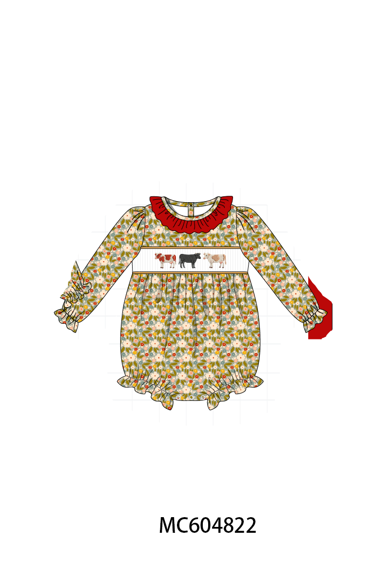 PO90 Red cow embroidery floral collection - closing 5/11 - ETA early October