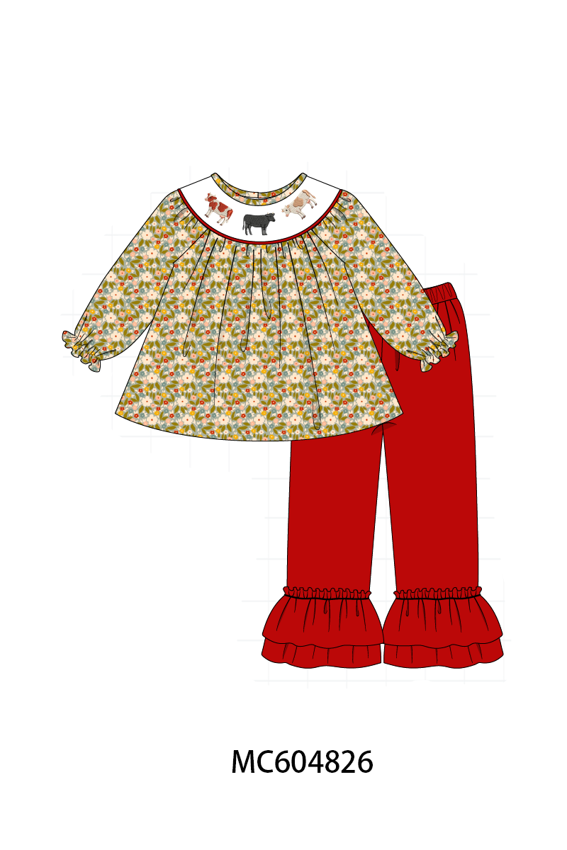 PO90 Red cow embroidery floral collection - closing 5/11 - ETA early October