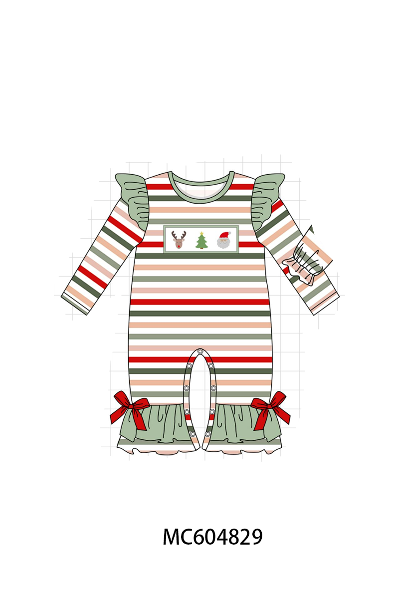 PO90 Green christmas reinder tree santa embroidery stripe collection - closing 5/11 - ETA early October