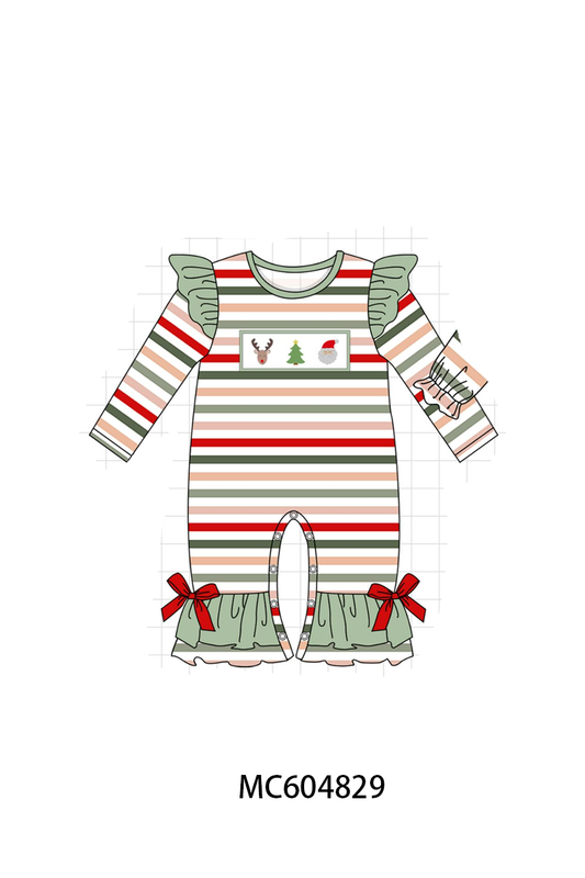 PO90 Green christmas reinder tree santa embroidery stripe collection - closing 5/11 - ETA early October