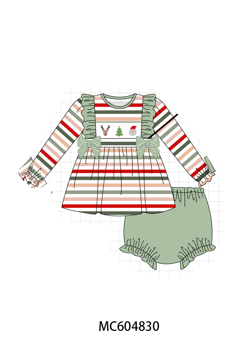 PO90 Green christmas reinder tree santa embroidery stripe collection - closing 5/11 - ETA early October