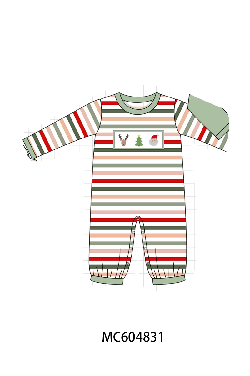 PO90 Green christmas reinder tree santa embroidery stripe collection - closing 5/11 - ETA early October