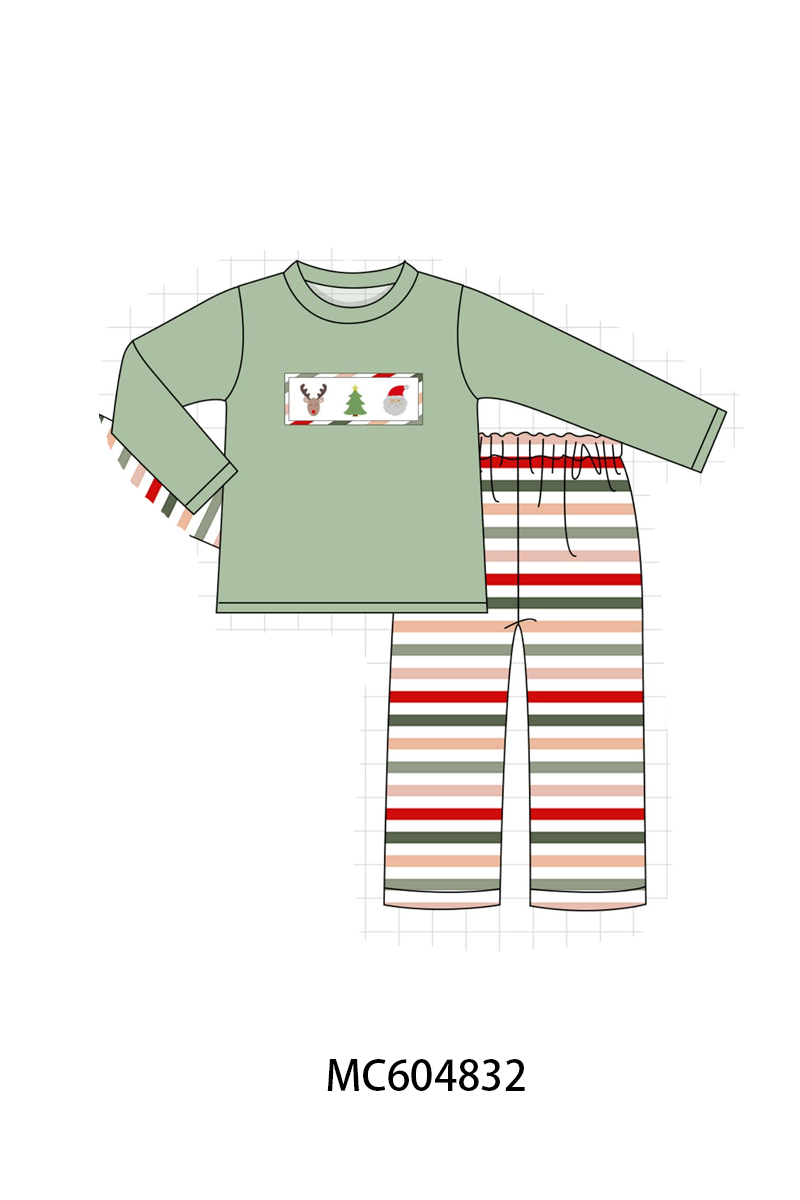 PO90 Green christmas reinder tree santa embroidery stripe collection - closing 5/11 - ETA early October