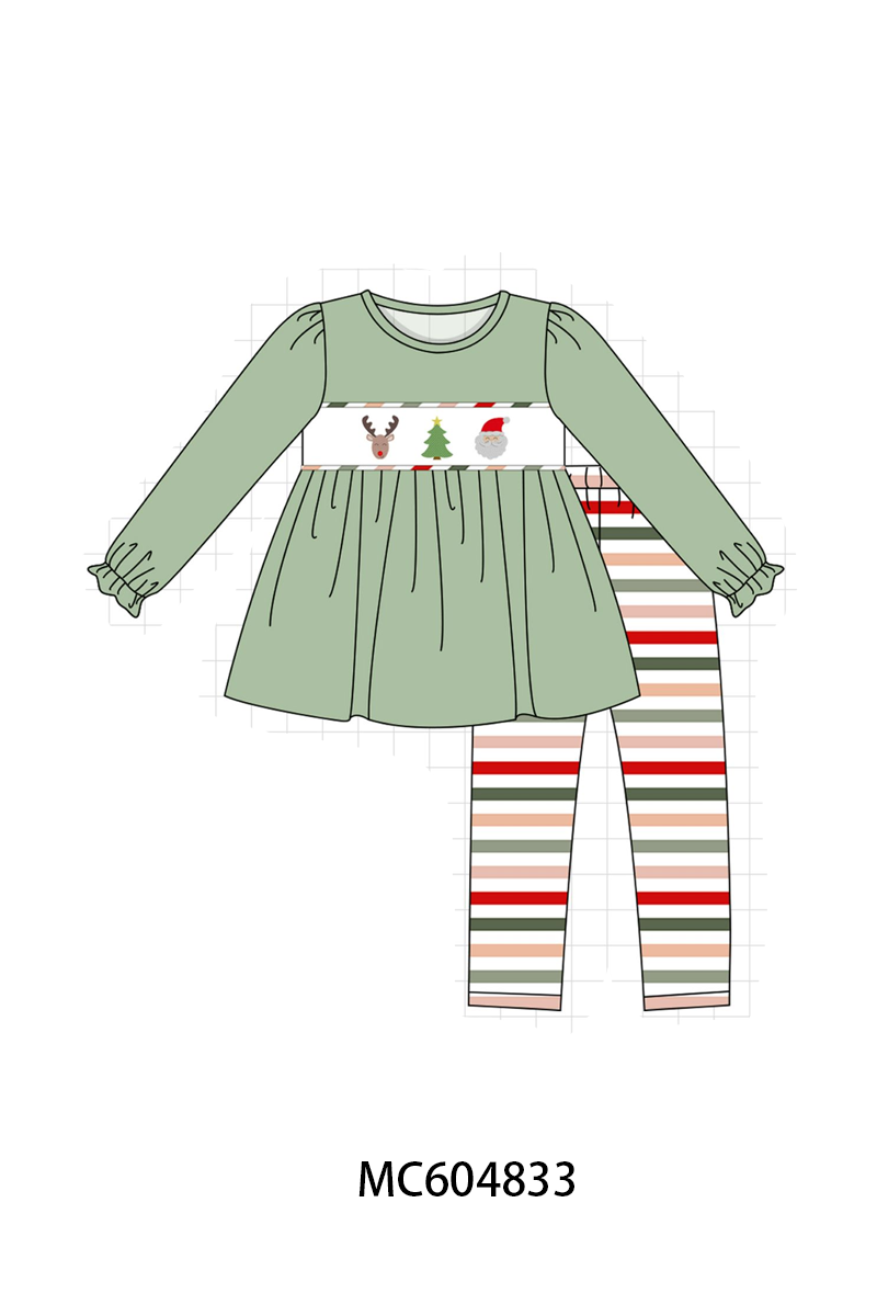 PO90 Green christmas reinder tree santa embroidery stripe collection - closing 5/11 - ETA early October