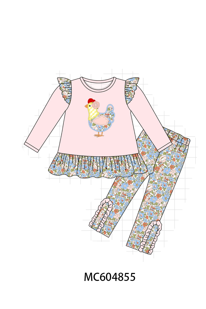 PO90 Pink&green chicken floral applique collection - closing 5/11 - ETA early October