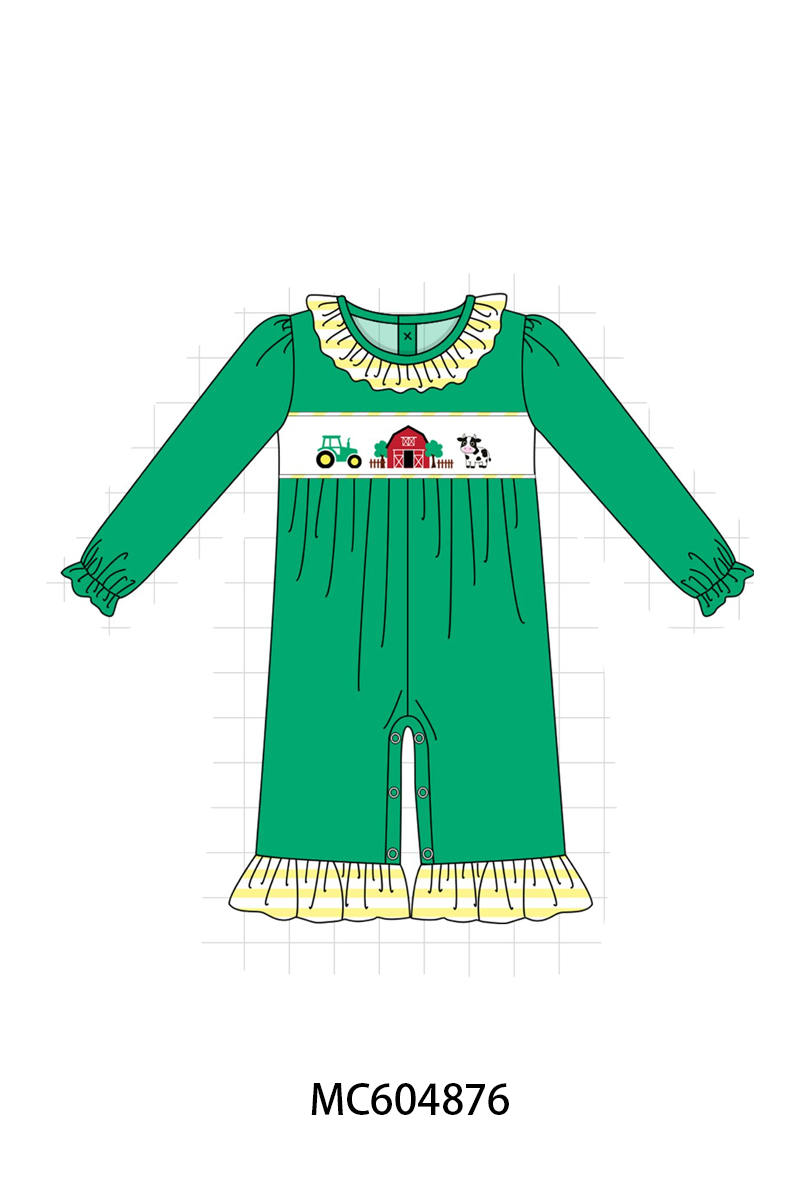 PO90 Green farm cow embroidery stripe collection - closing 5/11 - ETA early October